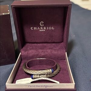 Charriol Bangle- Elegant Silver Twisted Ring with Blue Accents